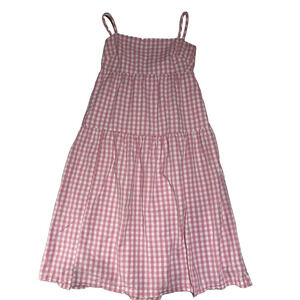 J Crew Factory Seersucker Tie Back Dress 12 Pink Gingham A Line Tiered Sundress